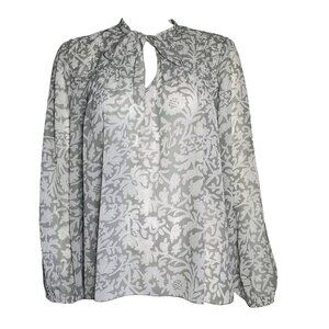 LUCKY BRAND Grey Gray Beaded Floral Peasant Sheer‎ Top Womens Size M Medium